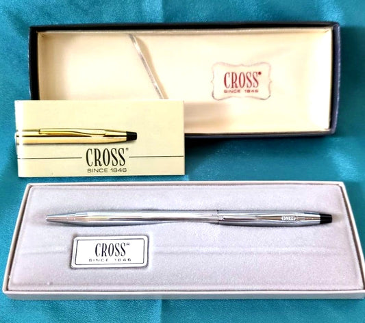 Cross Classic Century Chrome ballpoint pen model #3502 with black ink and chrome-plated body 139mm long