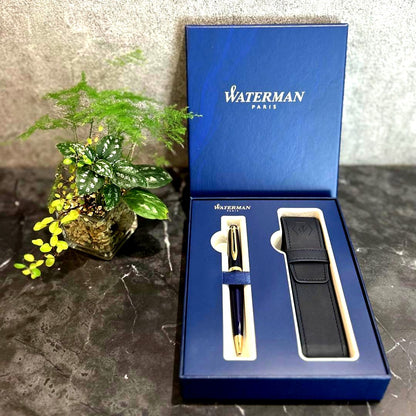 Waterman Expert Essential Blue metal pen with gold accents and included dedicated case