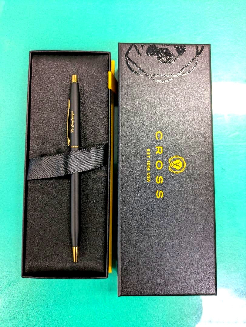 Cross Black Ballpoint Pen with gold accents and black metal body in a dedicated hard case