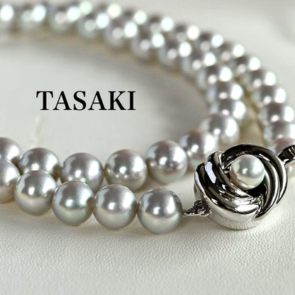 Takatsuki Akoya pearl necklace featuring 6.7mm round pearls on a 42cm silver tone strand with silver clasp