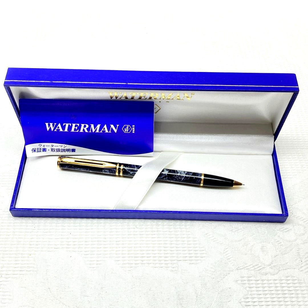Waterman mechanical pencil in gray marble pattern with gold accents and 0.5 mm lead