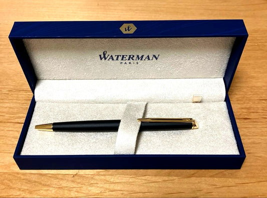 Waterman Metropolitan Essential black ballpoint pen shown in close-up on white background
