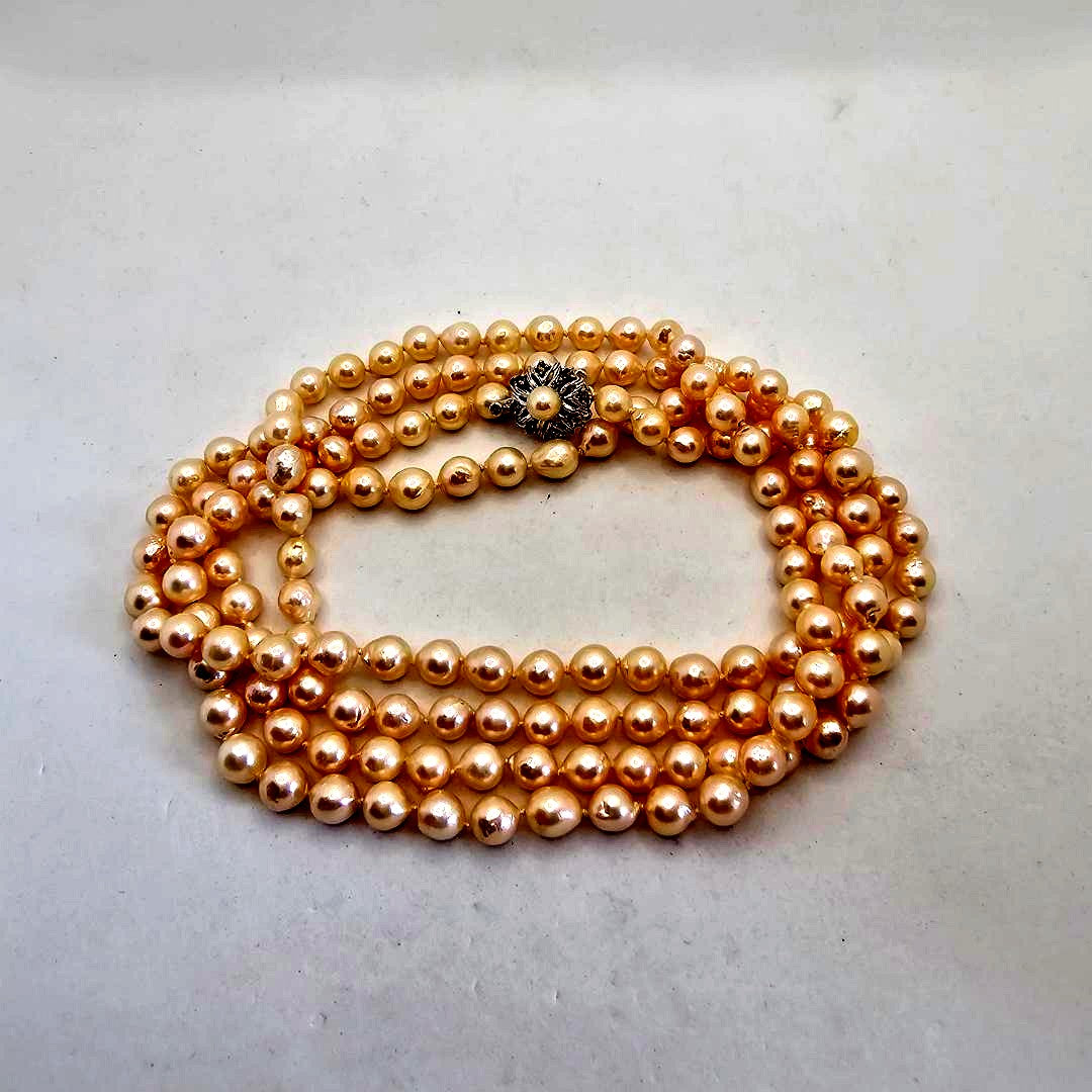 Authentic Akoya pearl super long necklace with 7mm beads and silver clasp, hand-tied all knot design, 134cm length