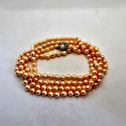 Authentic Akoya pearl super long necklace with 7mm beads and silver clasp, hand-tied all knot design, 134cm length