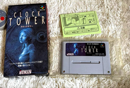 CLOCK TOWER Super Famicom cartridge with original box from 1997 horror adventure game by HUMAN