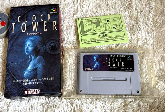 CLOCK TOWER Super Famicom cartridge with original box from 1997 horror adventure game by HUMAN