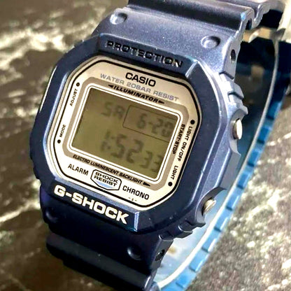 Casio G-Shock DW-5600M navy metallic square watch with 200m water resistance and LED backlight