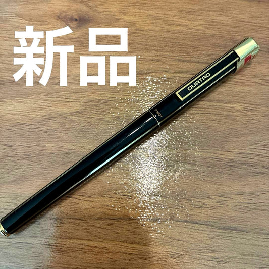 新品 PILOT QUATRO ultra-fine black ballpoint pen with black body and gold slit design, capped tip, new condition