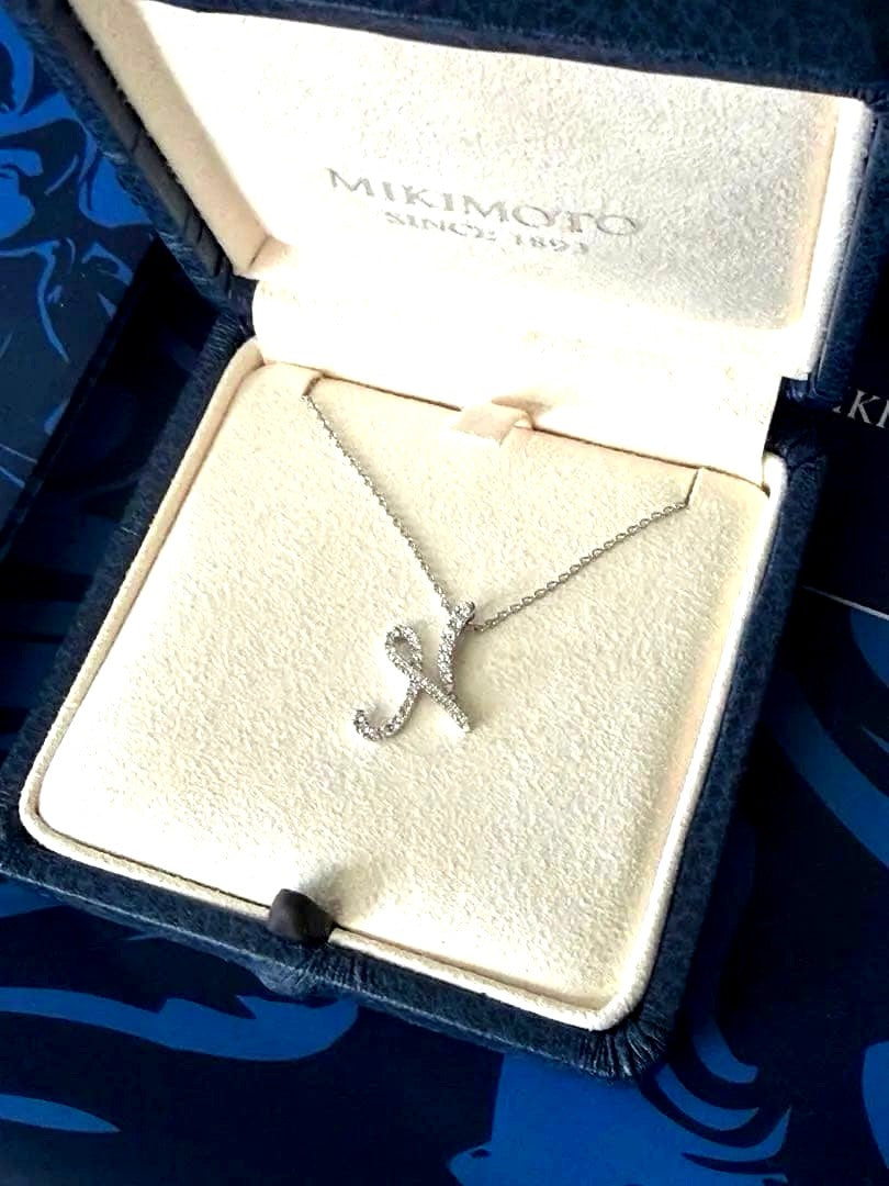 MIKIMOTO Initial Pendant N necklace with diamond decoration in WG18K white gold, 50 cm length
