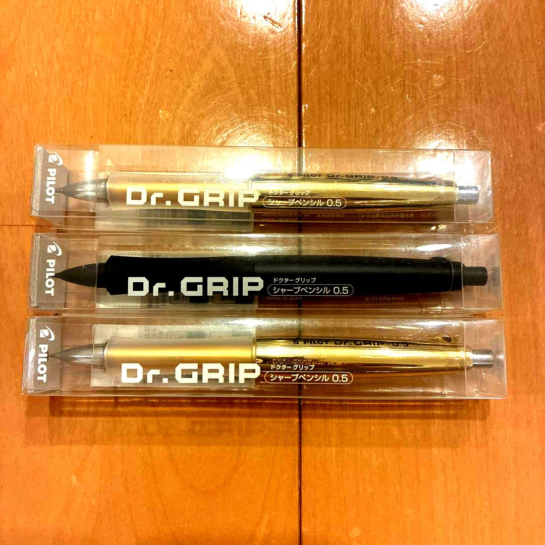 PILOT Dr. GRIP 0.5mm mechanical pencil in gold and black colors made in Japan
