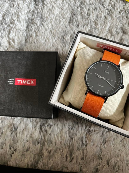 TIMEX Orange Leather Men's Watch — Japanese