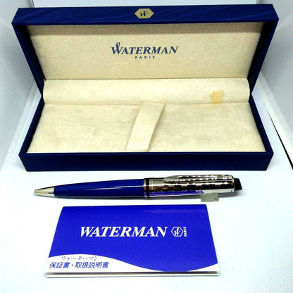 Waterman Expert DX Blue CT ballpoint pen with sleek blue barrel and chrome trim