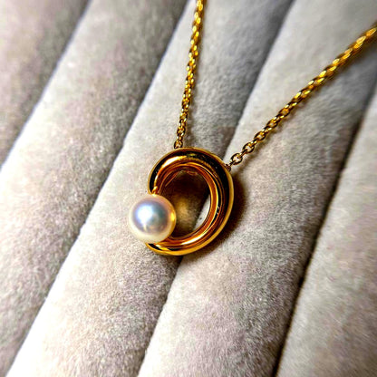 TASAKI gold color Akoya pearl necklace with 6.5mm pearl on 45cm sterling silver chain