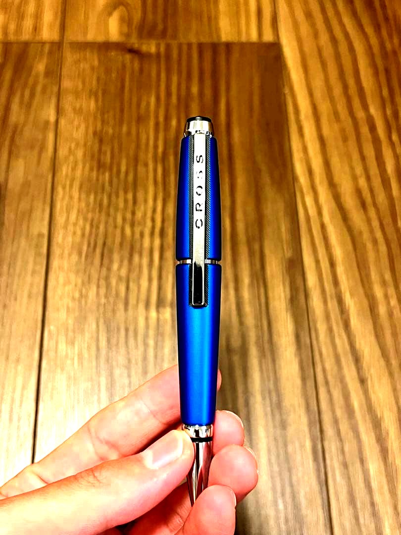 Cross Edge AT0555-3 Gel Ballpoint Pen in Nitrro Blue with slide open-close mechanism, Japanese import