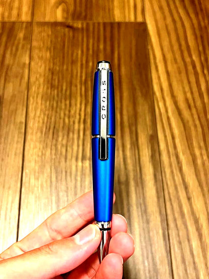 Cross Edge AT0555-3 Gel Ballpoint Pen in Nitrro Blue with slide open-close mechanism, Japanese import