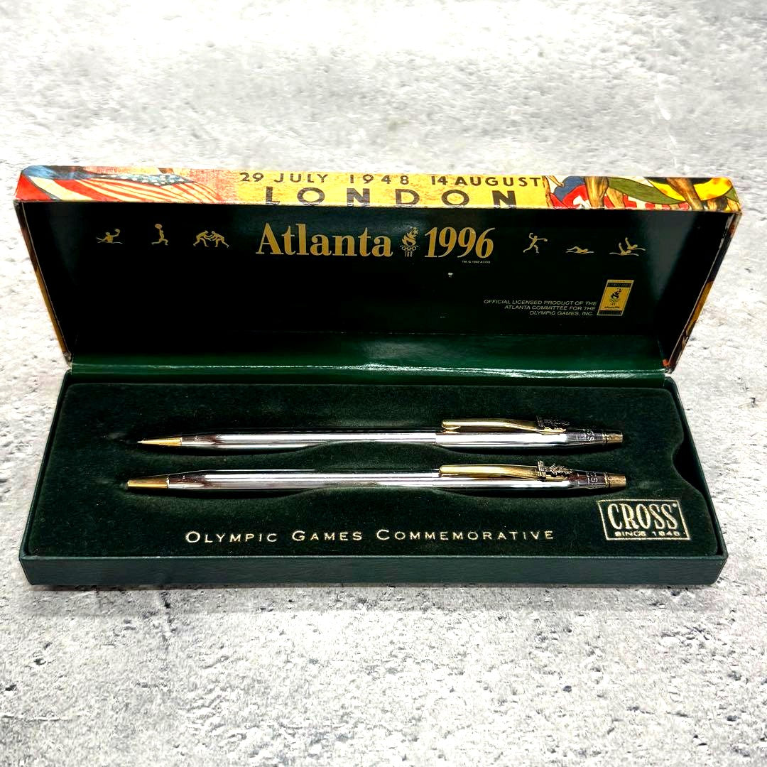 Cross Atlanta 1996 Olympic Games commemorative ballpoint pen and mechanical pencil set in silver and gold colors