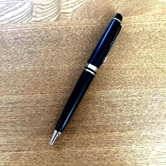 Waterman Black ballpoint pen body with metal clip and ring on black plastic body including refill