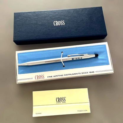 CROSS ballpoint pen featuring Fuji Television 8 logo with twist mechanism and presentation box