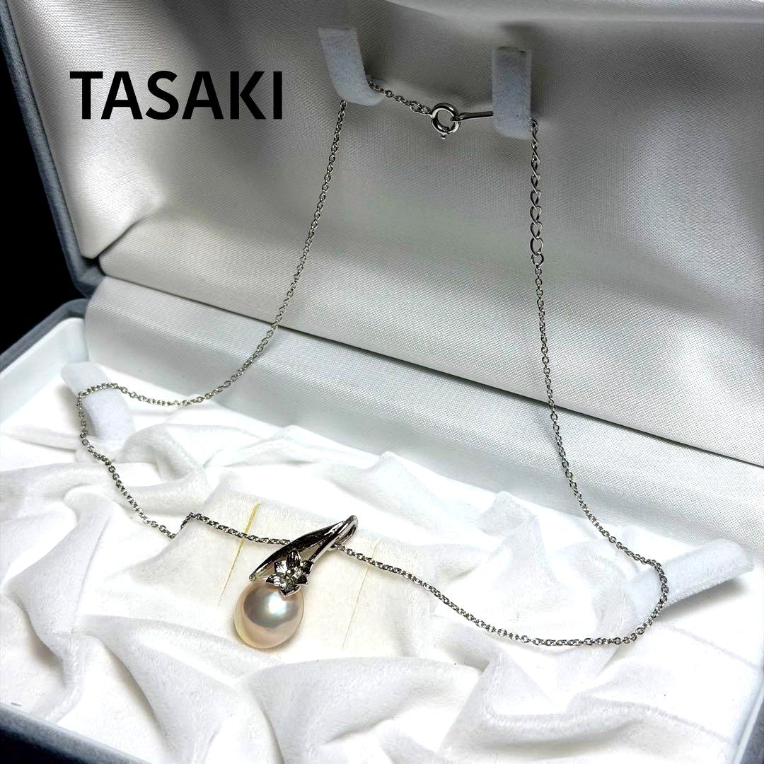 TASAKI Mape Pearl Necklace with 13.6mm real pearl on silver chain, 40cm length