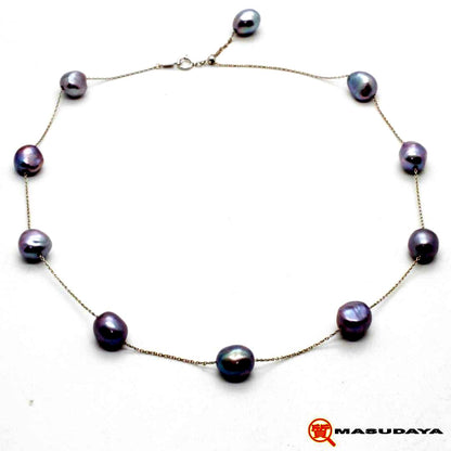 Tasaki Station Baroque Pearl Necklace with cobalt blue pearls and white gold clasp, adjustable length 37-45cm