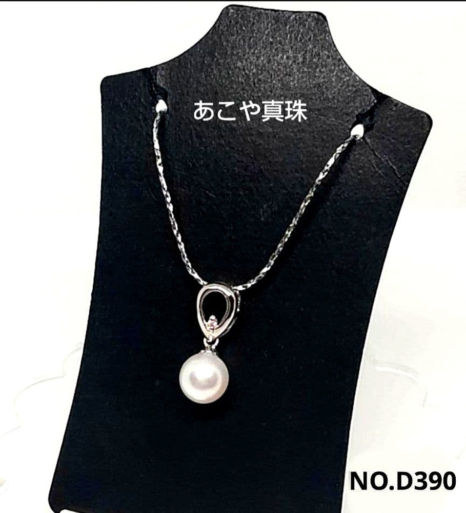 Akoya Pearl Hanadama pendant with 7.77 mm pearl on SV925 silver setting and stainless steel chain D390