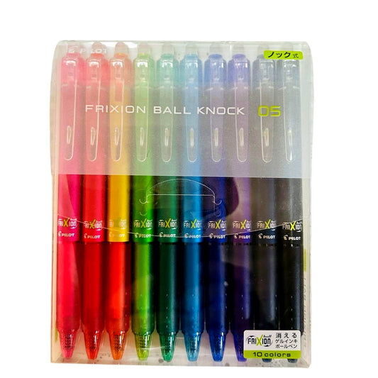 PILOT Frixion Ball Knock 05 erasable ballpoint pens 10-color set with colorful pen bodies and retractable tips