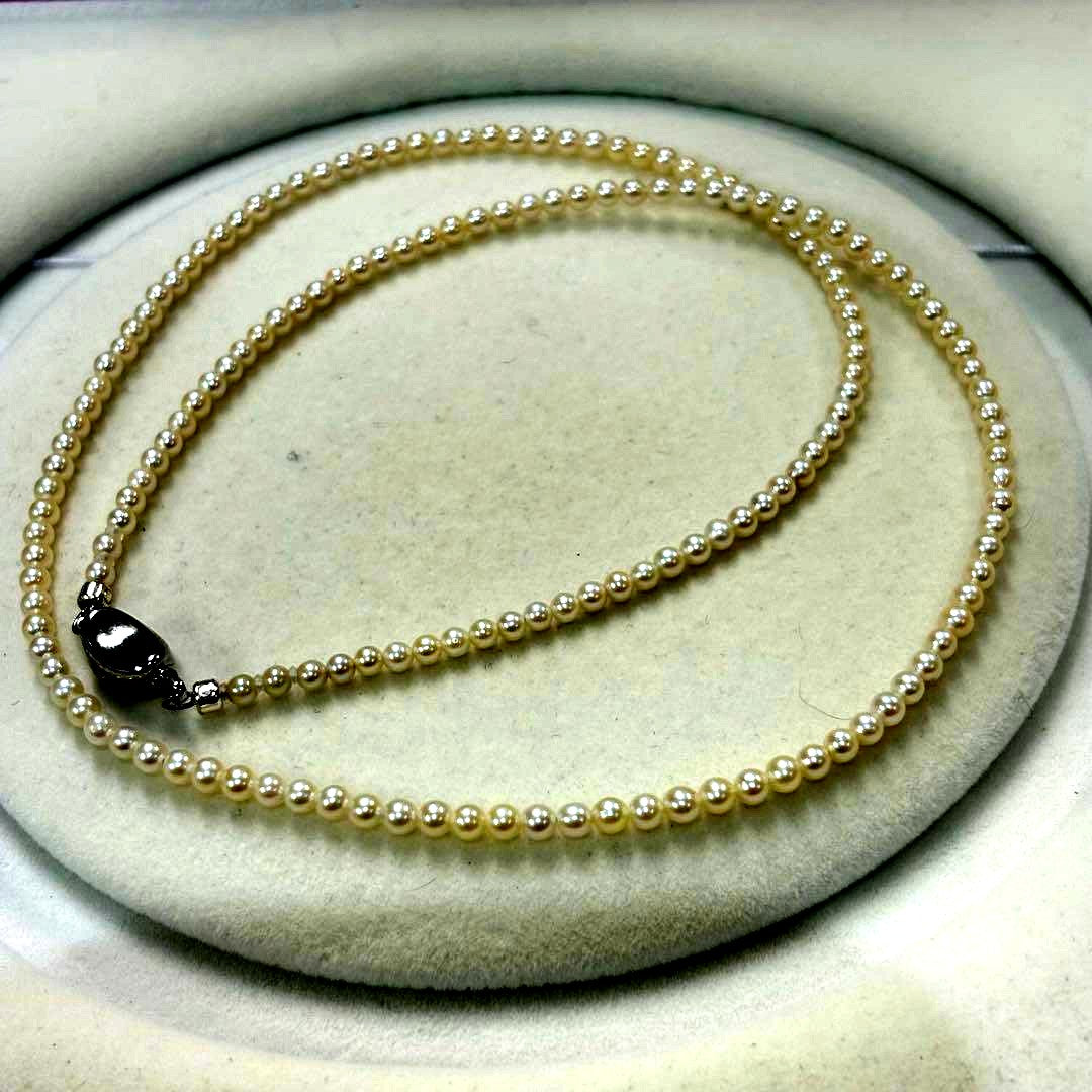 Akoya pearl necklace featuring 3-3.5mm pearls from Ise-Shima Egu Bay, 55cm length with 925 stamp