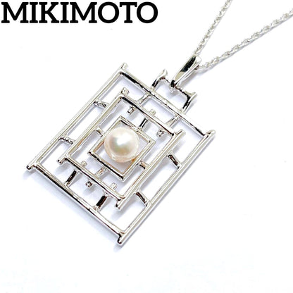 MIKIMOTO Pearl Square Necklace featuring 5.4mm pearls on a 40cm silver chain
