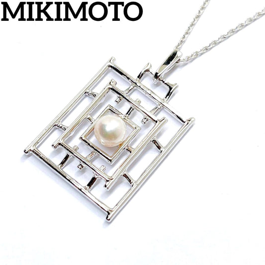 MIKIMOTO Pearl Square Necklace featuring 5.4mm pearls on a 40cm silver chain