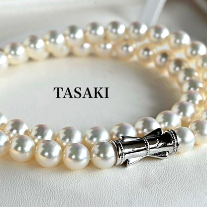 Highest grade Aurora Hanadama Tazaki Akoya pearl necklace with 7.5mm round pearls and silver clasp