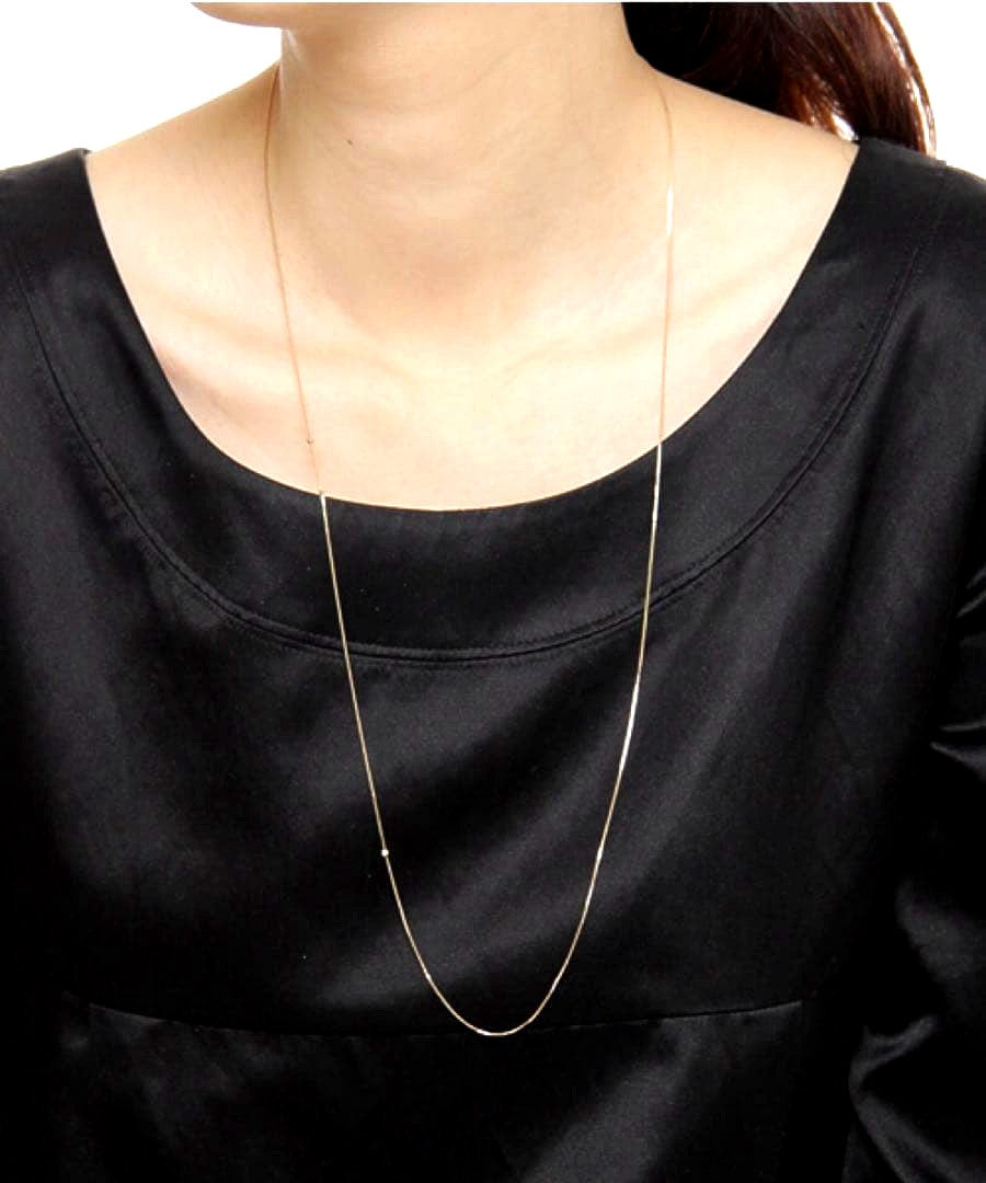 Agete K10 yellow gold Venetian long chain necklace with adjustable slide and mirror-cut balls, 85 cm length