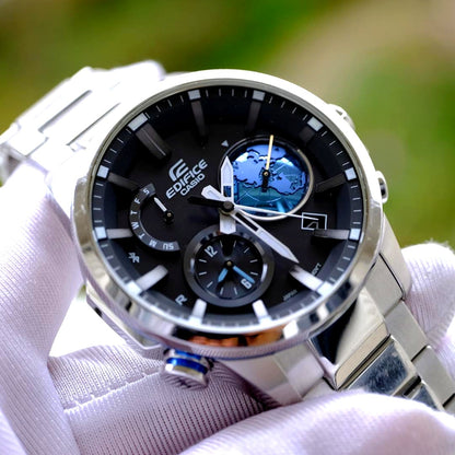 Casio Edifice EQB 600D 1AJF stainless steel watch with chronograph and date display in original box