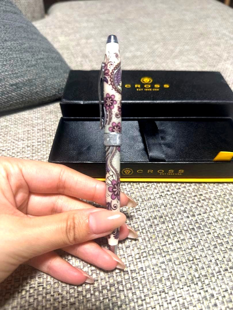 CROSS ballpoint pen with purple paisley pattern and glitter finish