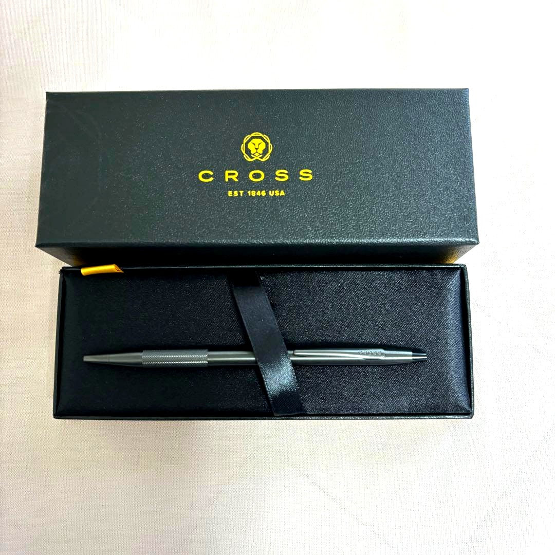 CROSS Century NATOOB2-122 black ballpoint pen with included protective case showing minor stain on outer paper case