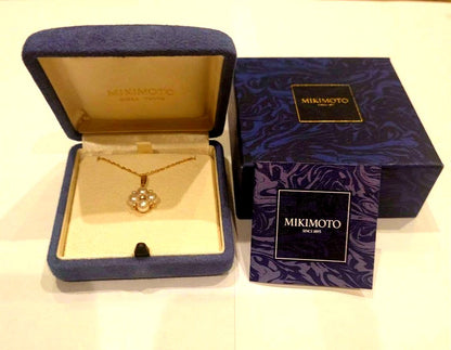 Mikimoto Flower Motif Pearl Diamond Necklace in K18 with approximately 40 cm chain