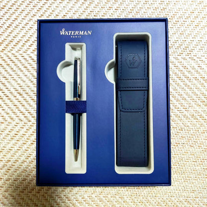 WATERMAN Metropolitan ES Metallic Blue ballpoint pen with chrome trim shown on white background