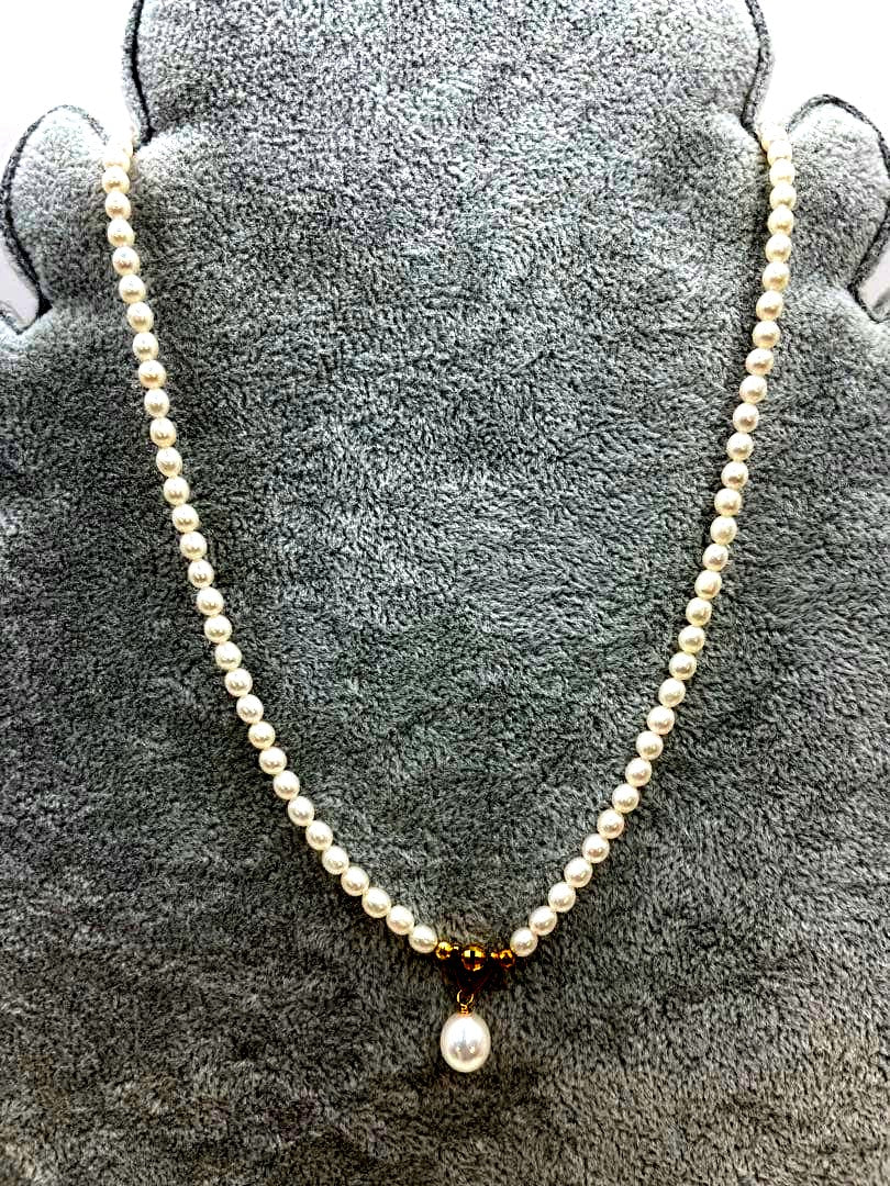 K18 Akoya Pearl Necklace with 7mm baby pearls and pearl mirror ball pendant, 40cm length