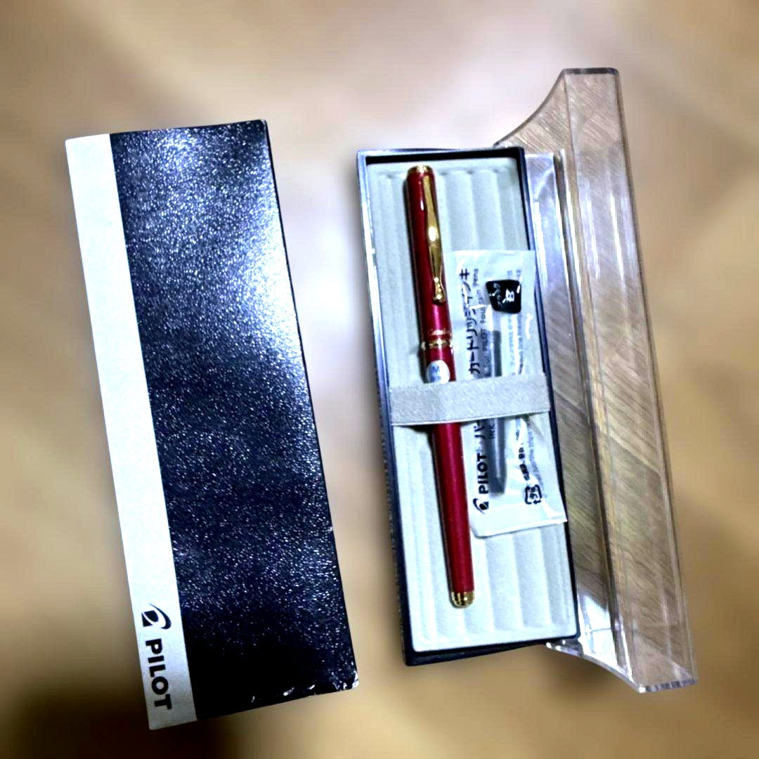 Discontinued Pilot Cavalier red ink pen with metal and plastic body