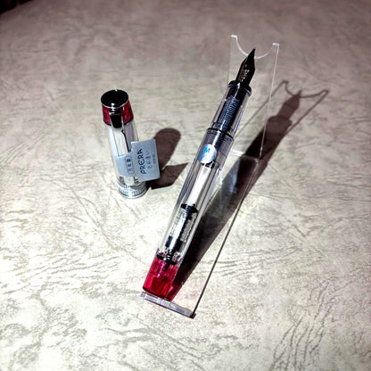 Pilot Prera fountain pen with medium nib in translucent red color, shown without accessories