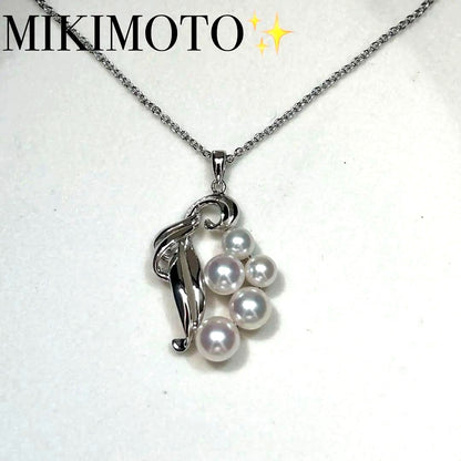 Mikimoto Akoya pearl silver necklace with 6.5mm pearls and 44cm chain length