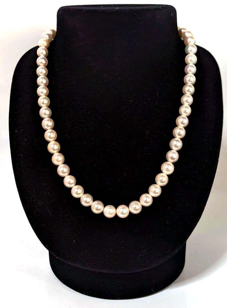 Ayako Pearl Necklace 8mm P34 featuring 8mm pearls with silver clasp on 21cm necklace length