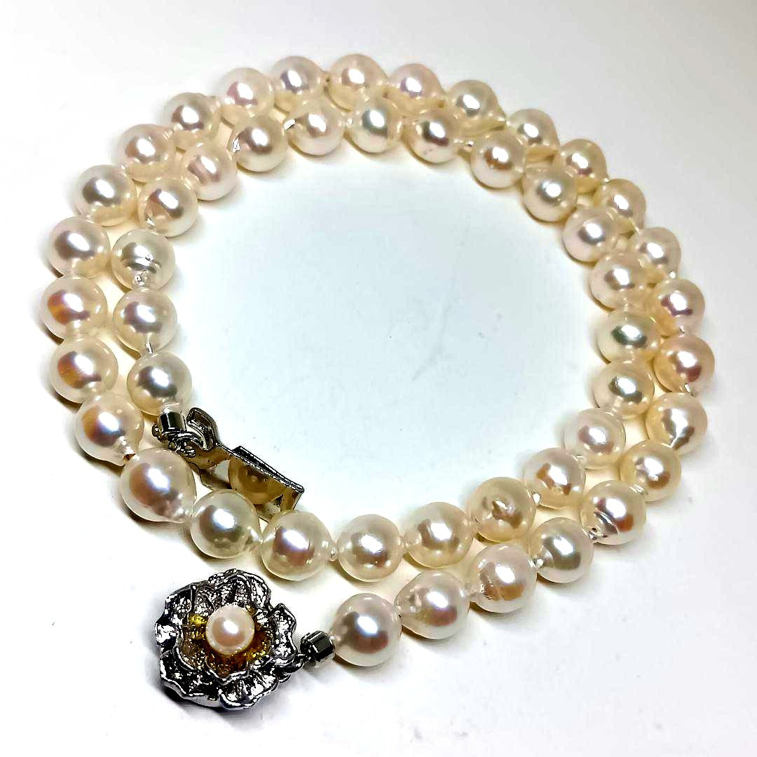 Akoya Baroque genuine pearl necklace with 7-7.5mm pearls on 41cm silver 925 chain stamped SILVER