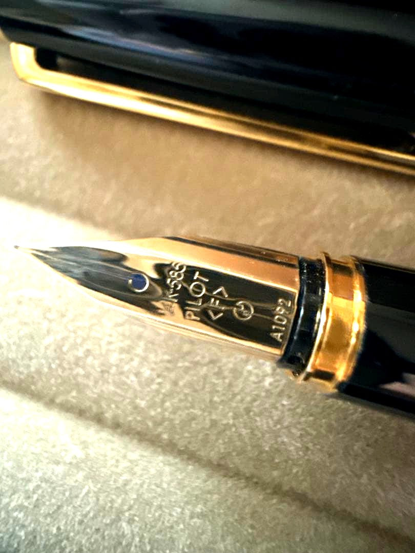 Pilot DELUXE fountain pen with 14K gold fine point in black gold color, including case and cartridge ink