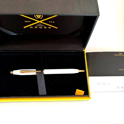 Century II Pearl White ballpoint pen with oil-based ink and twist mechanism in white finish