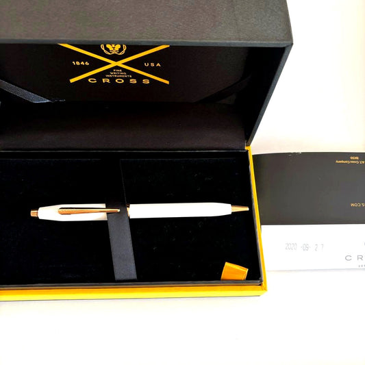 Century II Pearl White ballpoint pen with oil-based ink and twist mechanism in white finish