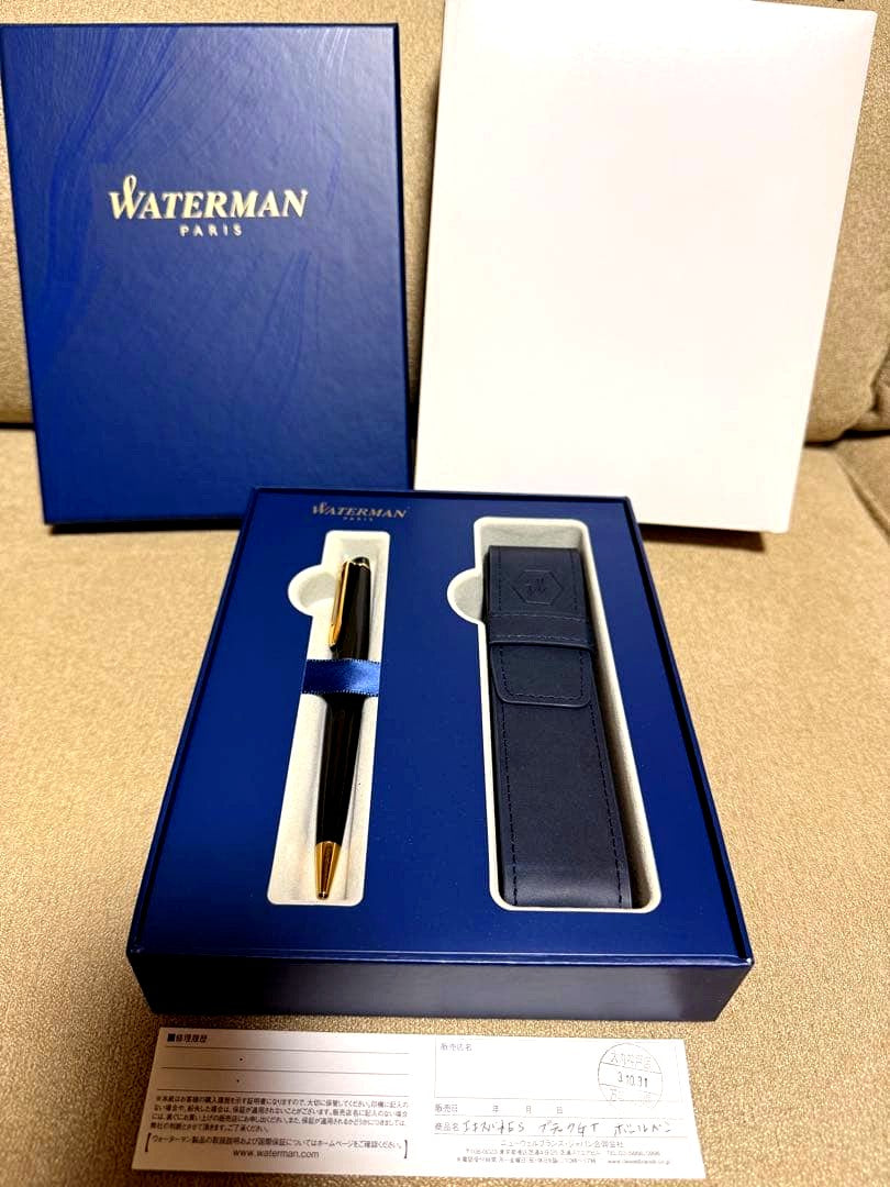 Waterman Expert ES black ballpoint pen with box and black leather case