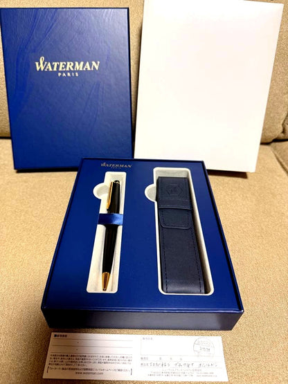 Waterman Expert ES black ballpoint pen with box and black leather case