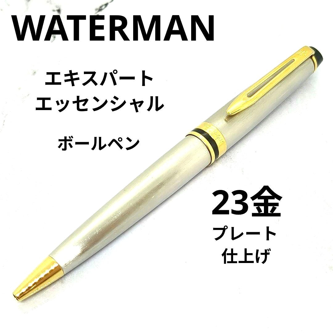 Waterman Expert ballpoint pen with steel satin finish and 23K gold trim, showing minor wear