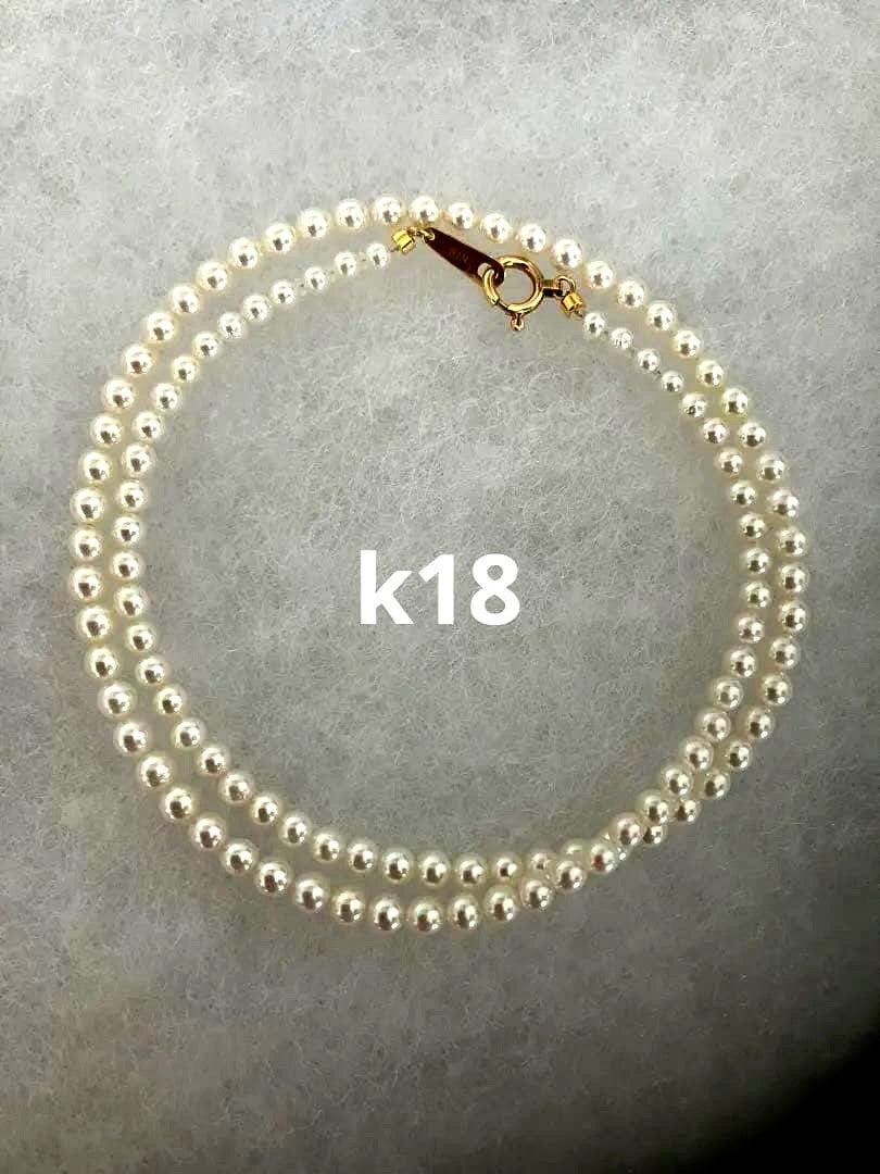 K18 Akoya baby pearl necklace length 41.5cm featuring small 3.2-3.8mm white pearls on a gold chain