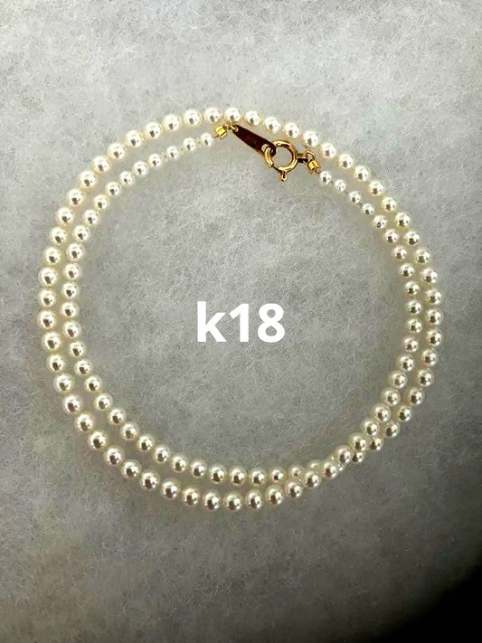K18 Akoya baby pearl necklace length 41.5cm featuring small 3.2-3.8mm white pearls on a gold chain